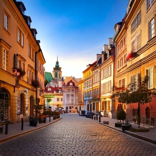 a-view-of-a-traditional-town-street-in-Warsaw-poland-43269